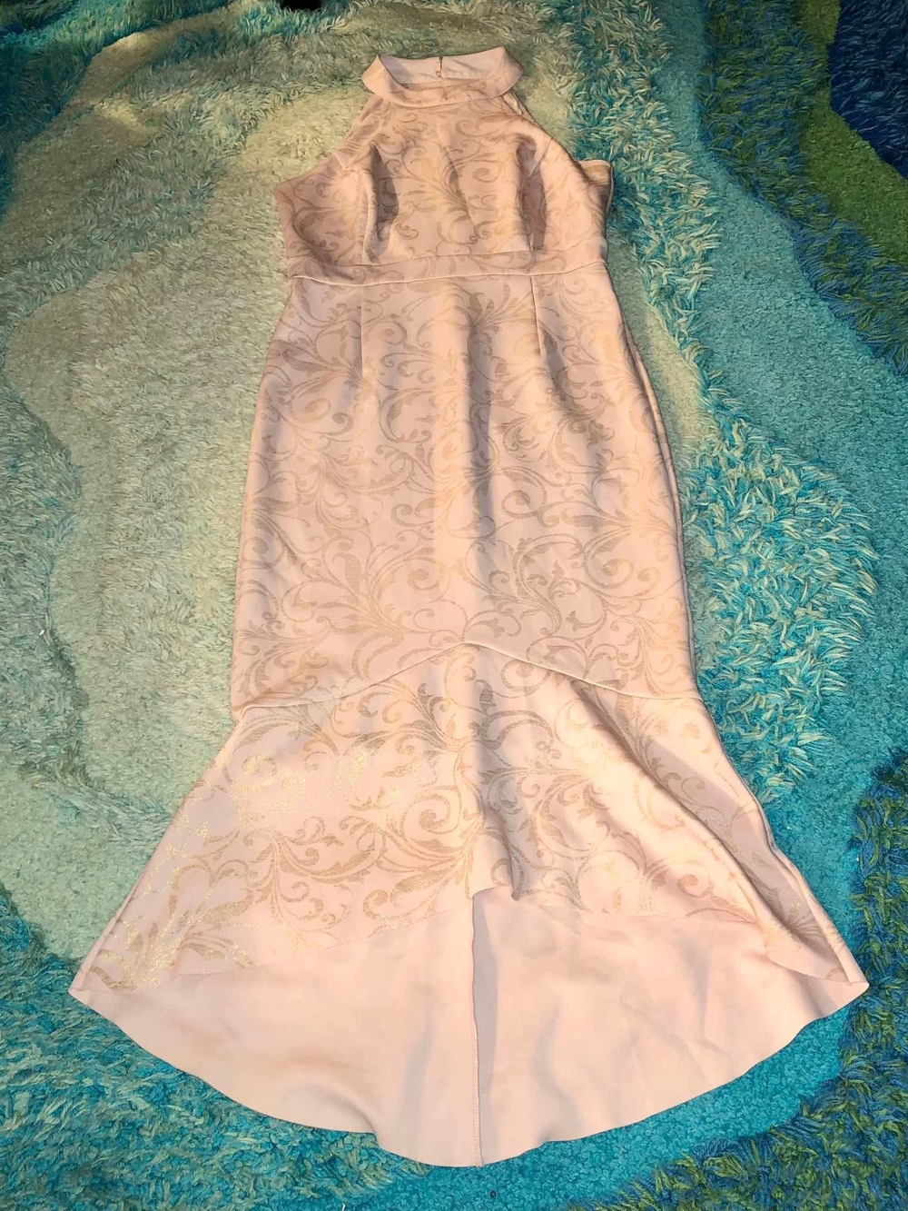 En Focus Studio Blush Pink Halter High-Low Mermaid Gown